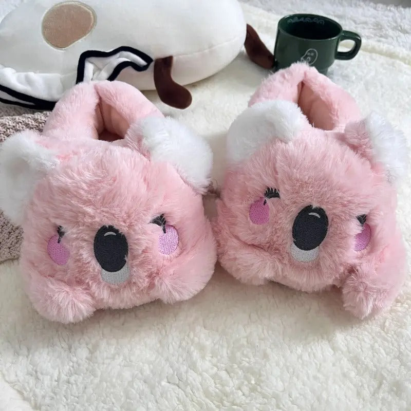 Cozy Koala-Themed Slippers - Soft Plush Lining, Rubber Sole, Cute Animal Design with Fluffy Ears &amp; Pink Cheeks - Perfect for Indoor &amp; Outdoor Use, Machine Washable, Ideal Christmas Gift for Bedroom Comfort,&nbsp;