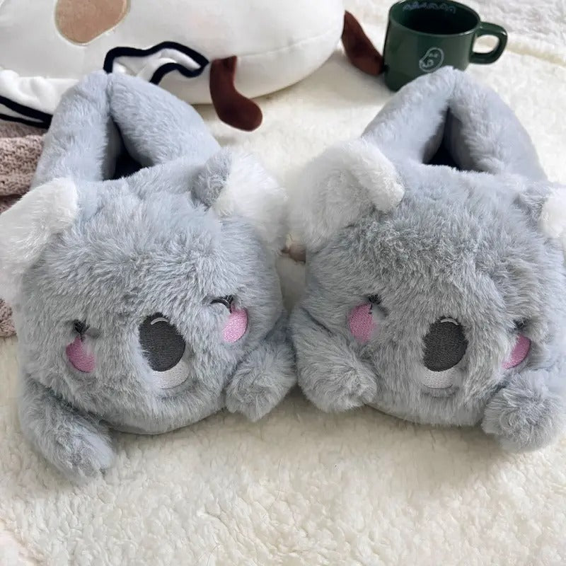 Cozy Koala-Themed Slippers - Soft Plush Lining, Rubber Sole, Cute Animal Design with Fluffy Ears &amp; Pink Cheeks - Perfect for Indoor &amp; Outdoor Use, Machine Washable, Ideal Christmas Gift for Bedroom Comfort,&nbsp;