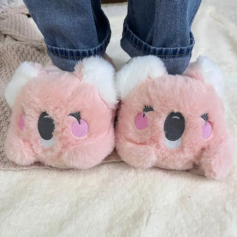 Cozy Koala-Themed Slippers - Soft Plush Lining, Rubber Sole, Cute Animal Design with Fluffy Ears &amp; Pink Cheeks - Perfect for Indoor &amp; Outdoor Use, Machine Washable, Ideal Christmas Gift for Bedroom Comfort,&nbsp;