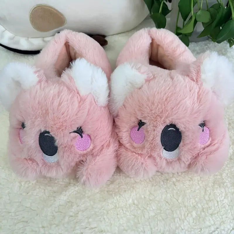 Cozy Koala-Themed Slippers - Soft Plush Lining, Rubber Sole, Cute Animal Design with Fluffy Ears &amp; Pink Cheeks - Perfect for Indoor &amp; Outdoor Use, Machine Washable, Ideal Christmas Gift for Bedroom Comfort,&nbsp;